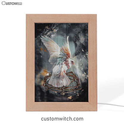 Flying Dove Crown Of Thorn Storm Background Frame Lamp Art - Bible Verse Art - Christian Inspirational Decor