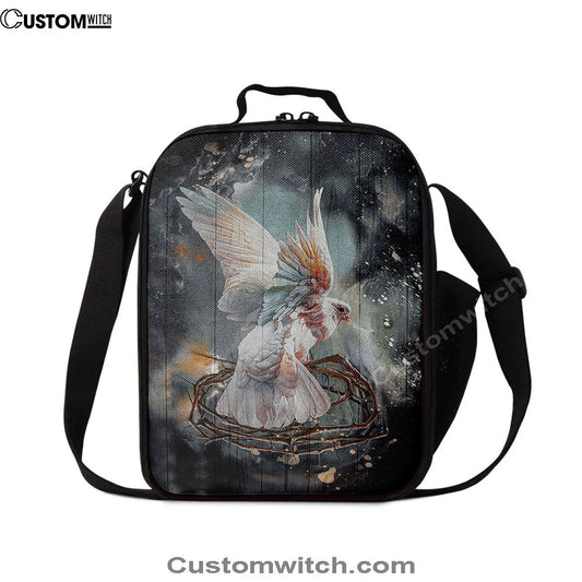 Flying Dove Crown Of Thorn Storm Background Lunch Bag, Christian Lunch Bag, Religious Lunch Box For School, Picnic