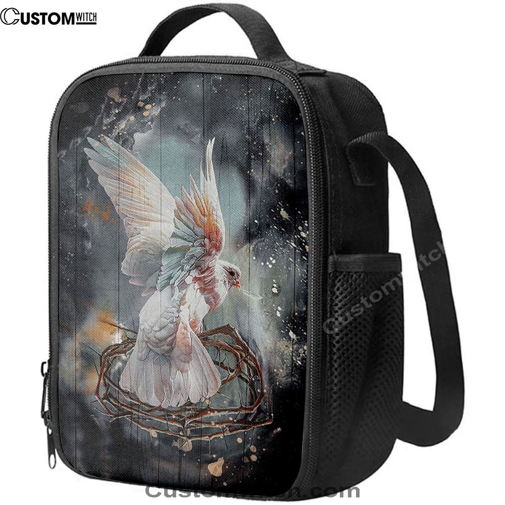 Flying Dove Crown Of Thorn Storm Background Lunch Bag, Christian Lunch Bag, Religious Lunch Box For School, Picnic