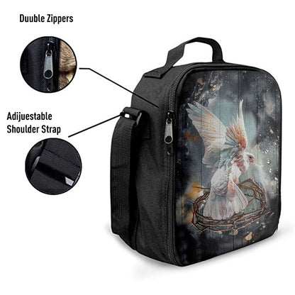 Flying Dove Crown Of Thorn Storm Background Lunch Bag, Christian Lunch Bag, Religious Lunch Box For School, Picnic
