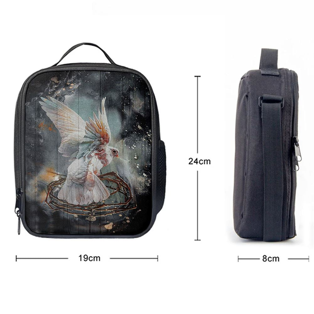 Flying Dove Crown Of Thorn Storm Background Lunch Bag, Christian Lunch Bag, Religious Lunch Box For School, Picnic