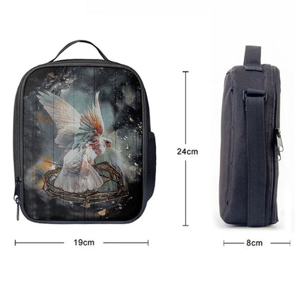 Flying Dove Crown Of Thorn Storm Background Lunch Bag, Christian Lunch Bag, Religious Lunch Box For School, Picnic