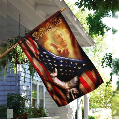 Follow Me Christian American Jesus Hand Flag, Outdoor Christian House Flag, Christian Flag, Scripture Flag, Garden Banner