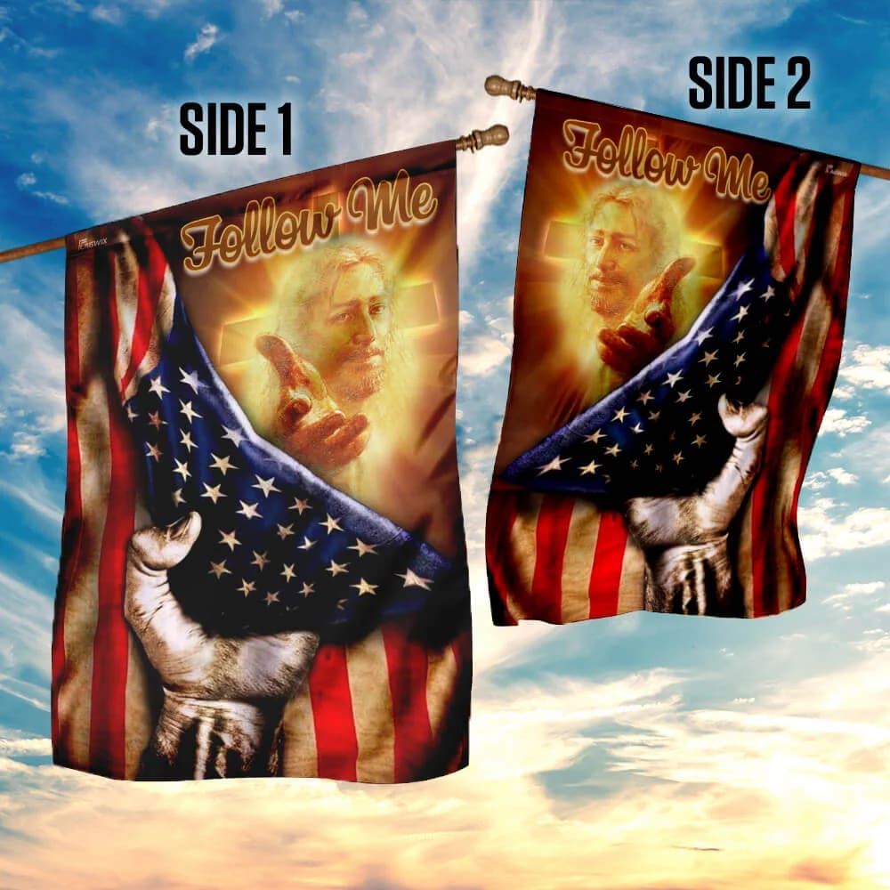 Follow Me Christian American Jesus Hand Flag, Outdoor Christian House Flag, Christian Flag, Scripture Flag, Garden Banner