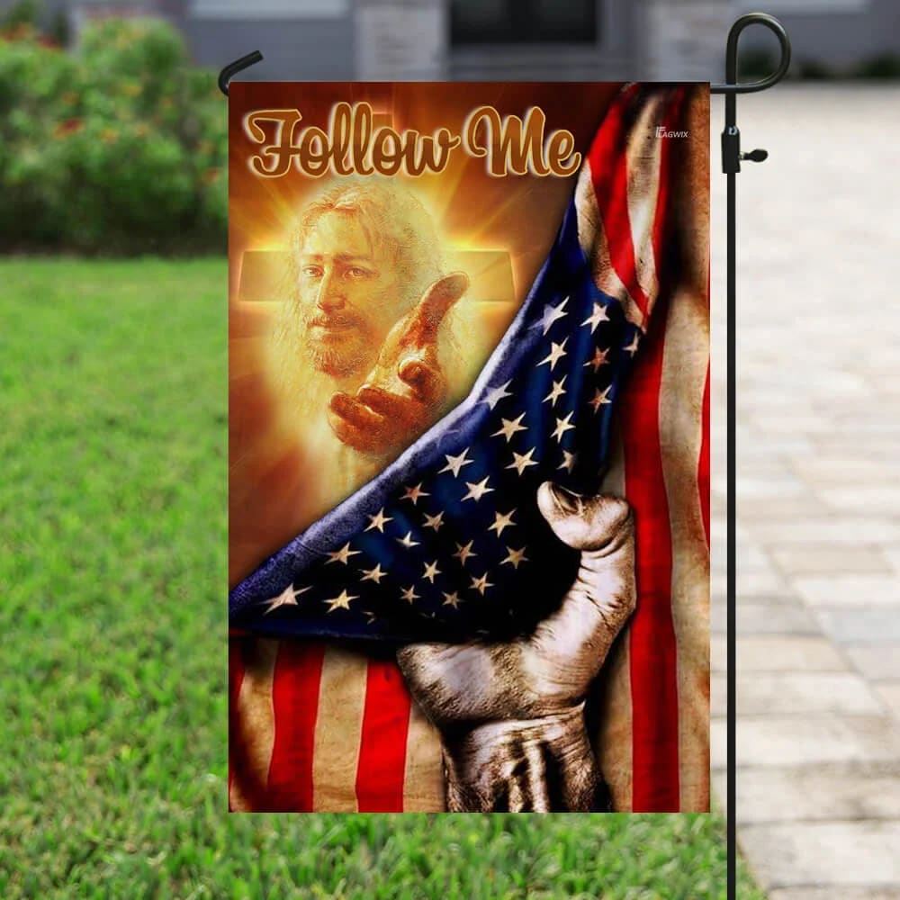 Follow Me Christian American Jesus Hand Flag, Outdoor Christian House Flag, Christian Flag, Scripture Flag, Garden Banner