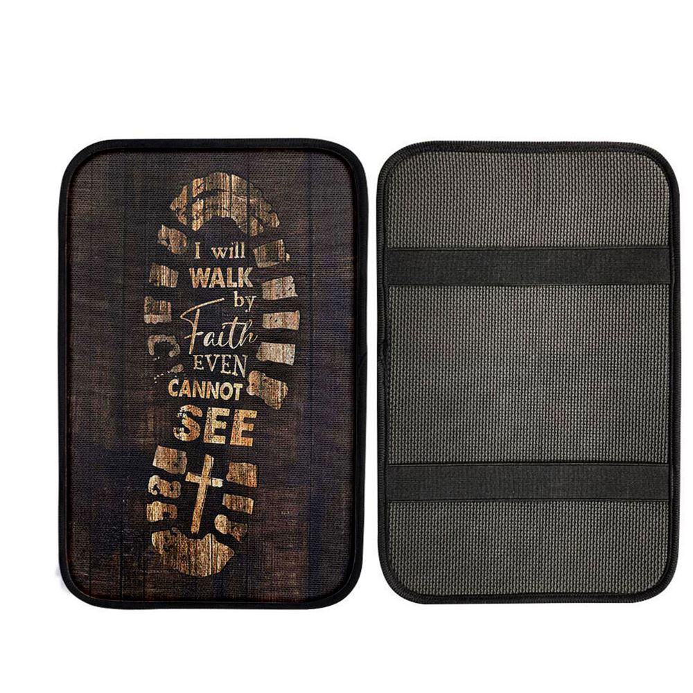 Footprint I Will Walk By Faith Even Cannot See Car Center Console Cover, Religious Car Interior Accessories