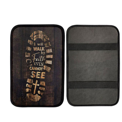 Footprint I Will Walk By Faith Even Cannot See Car Center Console Cover, Religious Car Interior Accessories