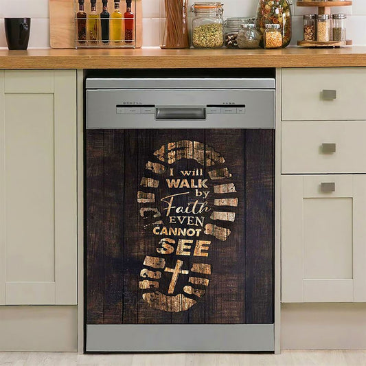 Footprint I Will Walk By Faith Even Cannot See Dishwasher Cover, Bible Verse Dishwasher Magnet Cover, Christian Inspirational Kitchen Decor
