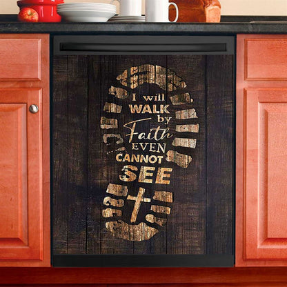 Footprint I Will Walk By Faith Even Cannot See Dishwasher Cover, Bible Verse Dishwasher Magnet Cover, Christian Inspirational Kitchen Decor