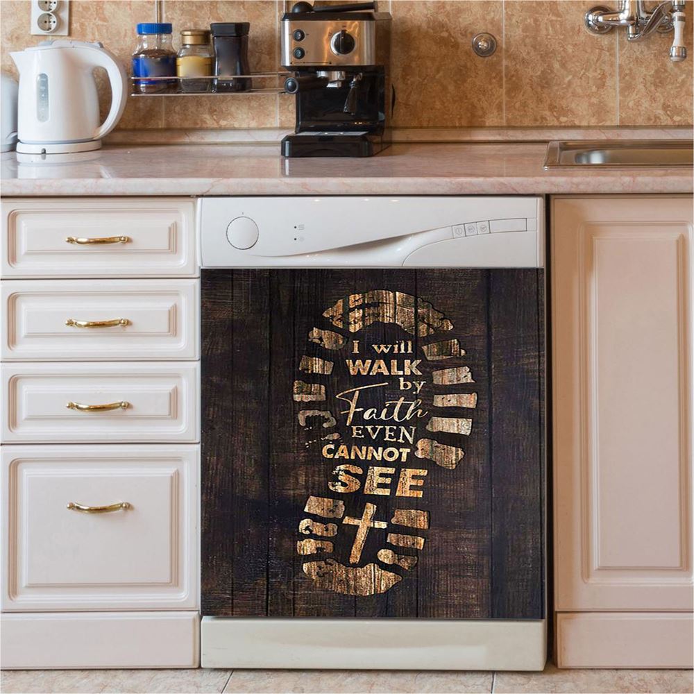 Footprint I Will Walk By Faith Even Cannot See Dishwasher Cover, Bible Verse Dishwasher Magnet Cover, Christian Inspirational Kitchen Decor