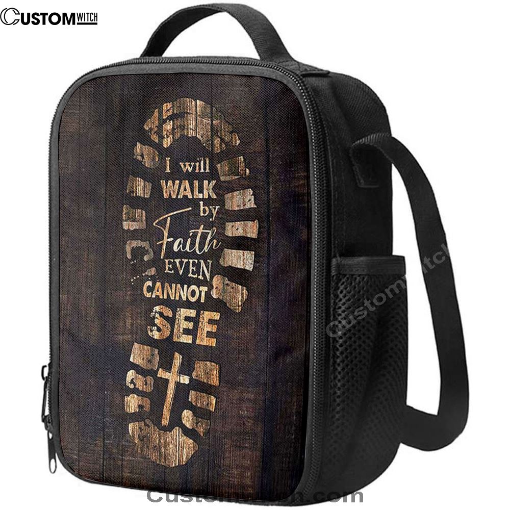Footprint I Will Walk By Faith Even Cannot See Lunch Bag, Christian Lunch Bag, Religious Lunch Box For School, Picnic