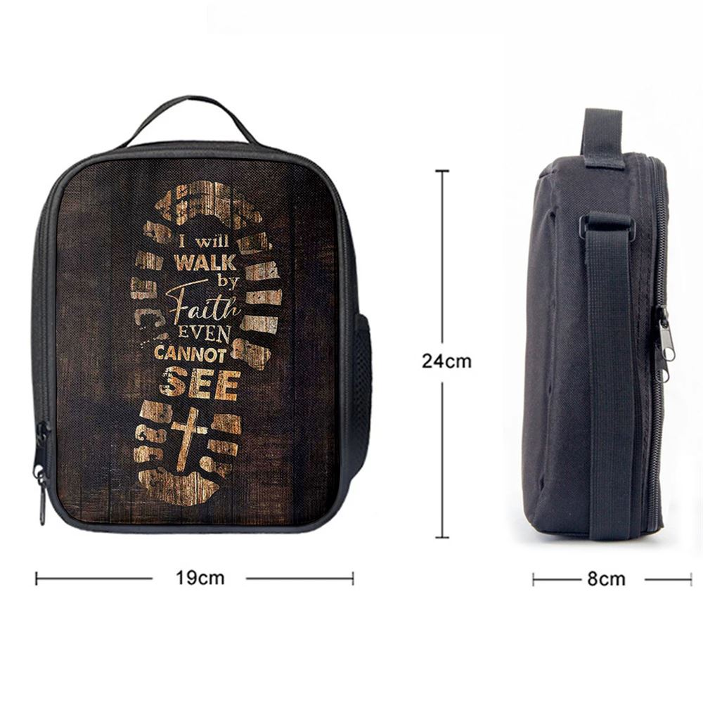 Footprint I Will Walk By Faith Even Cannot See Lunch Bag, Christian Lunch Bag, Religious Lunch Box For School, Picnic