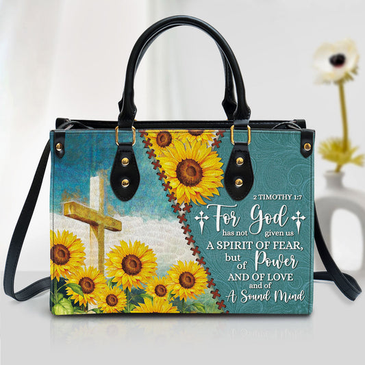 For God Has Given Us A Spirit Of Power And Of Love, Sunflower Leather Bag, Christian Pu Leather Bags For Women