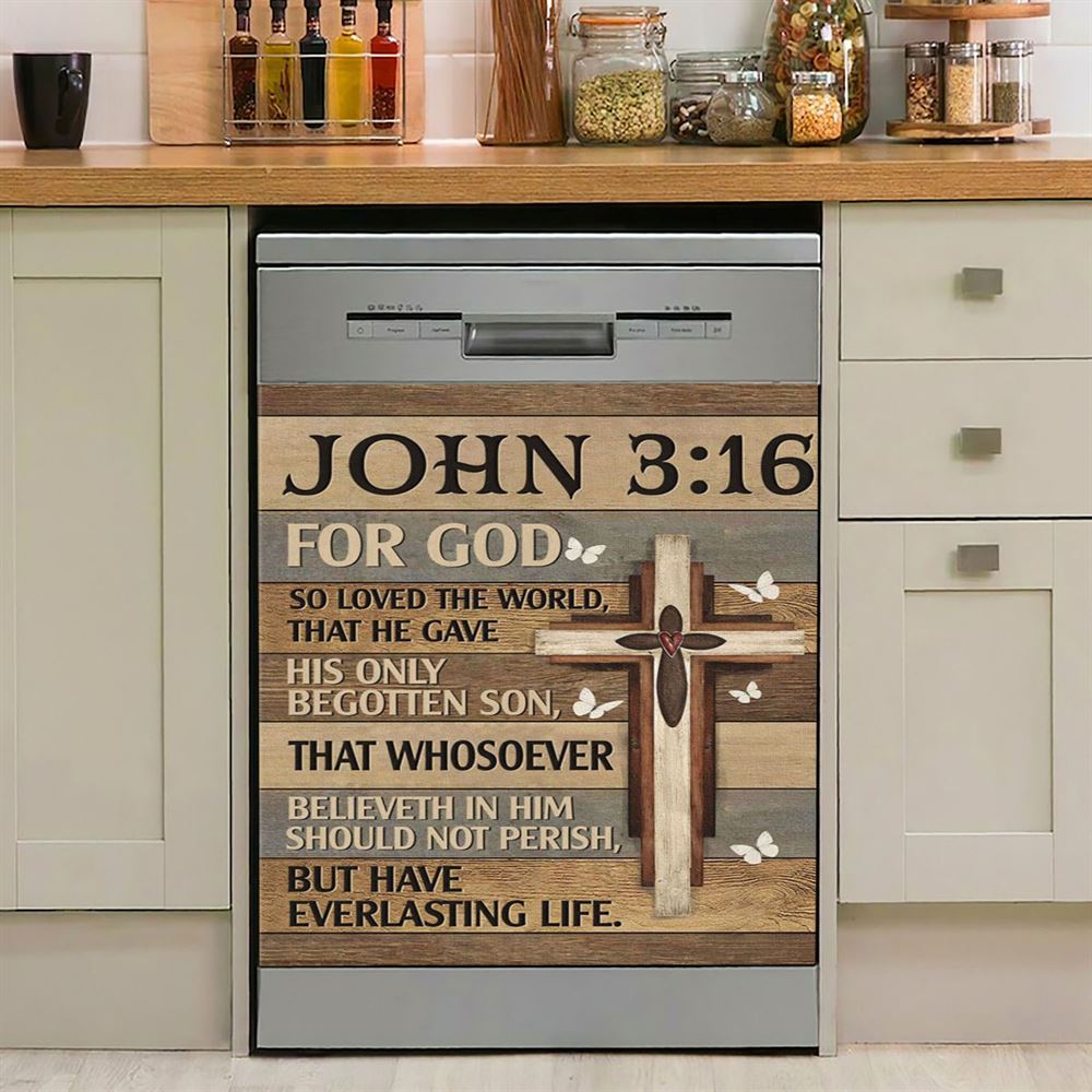 For God So Loved The World John 316 Bible Verse Dishwasher Cover, Bible Verse Dishwasher Magnet Cover, Scripture Kitchen Decor
