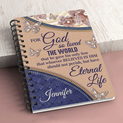 For God So Loved The World Personalized Flower Spiral Notebook, Christian Spiritual Gifts For Friends