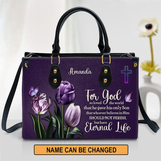 For God So Loved The World Personalized Leather Bag, Gift For Women's Ministry