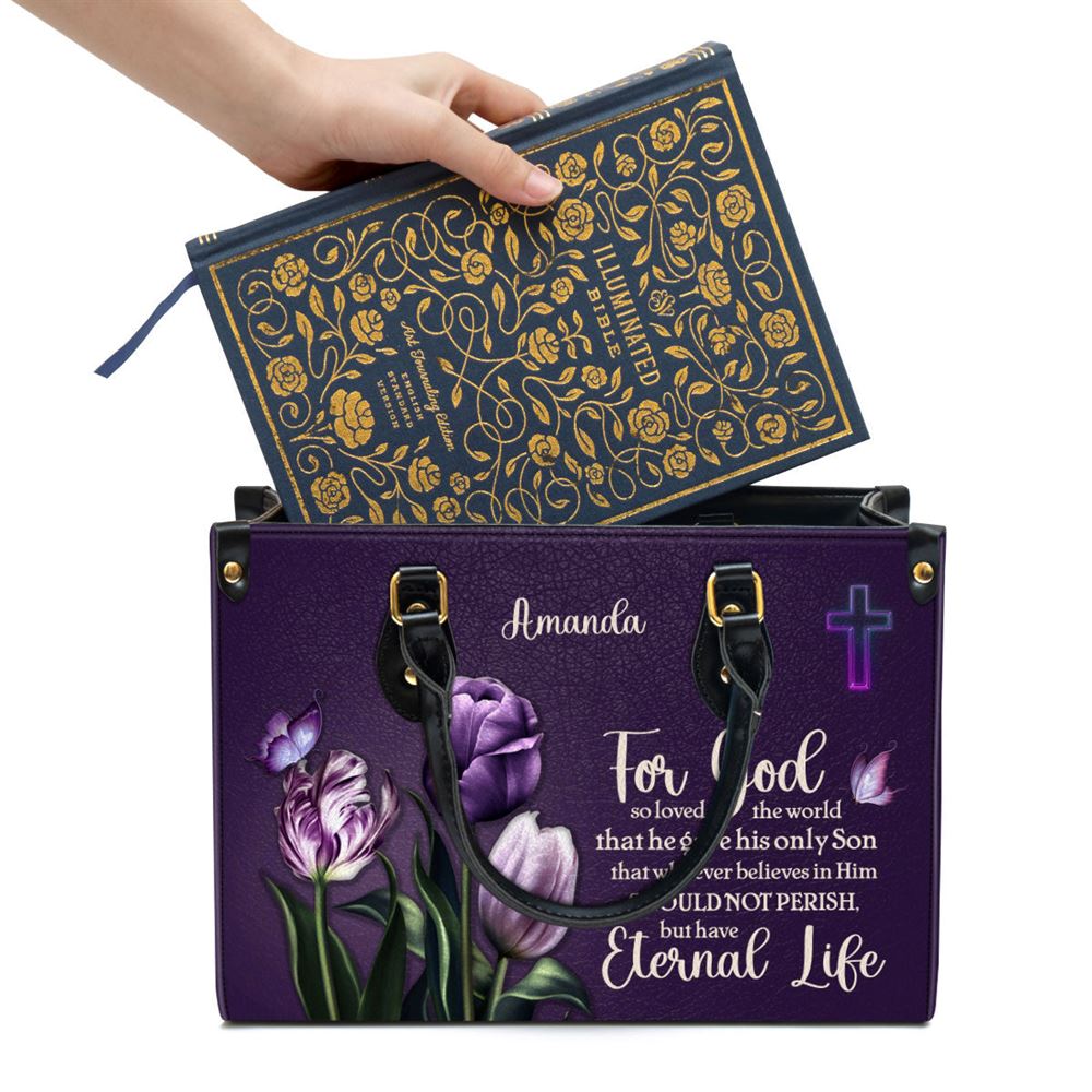 For God So Loved The World Personalized Leather Bag, Gift For Women's Ministry