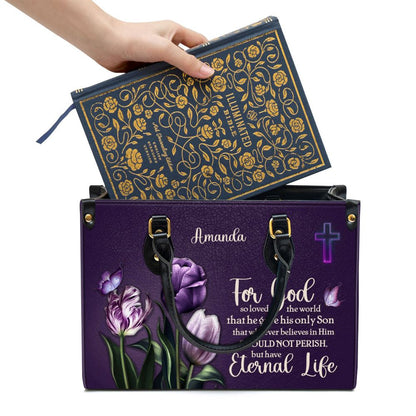 For God So Loved The World Personalized Leather Bag, Gift For Women's Ministry
