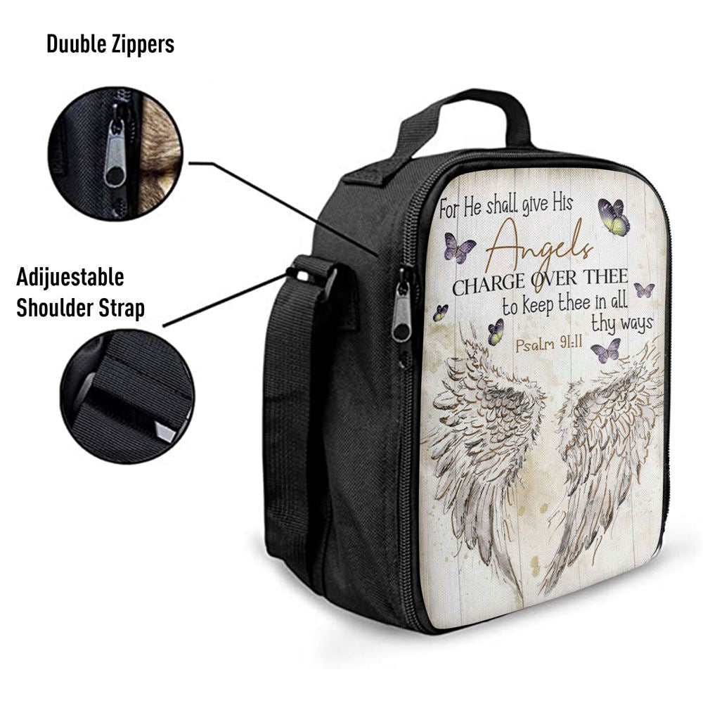 For He Shall Give His Angels Charge Over Thee Psalm 9111 Kjv Lunch Bag, Christian Lunch Bag, Religious Lunch Box For School, Picnic