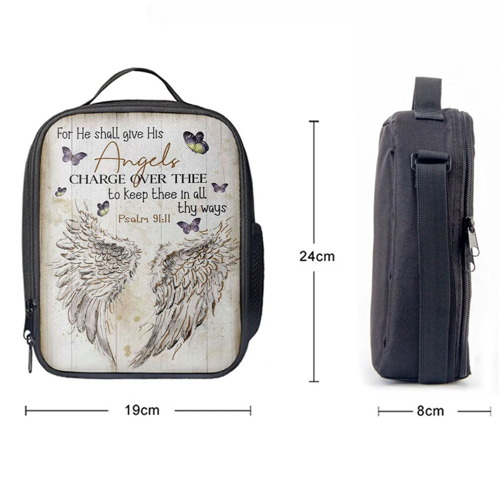 For He Shall Give His Angels Charge Over Thee Psalm 9111 Kjv Lunch Bag, Christian Lunch Bag, Religious Lunch Box For School, Picnic