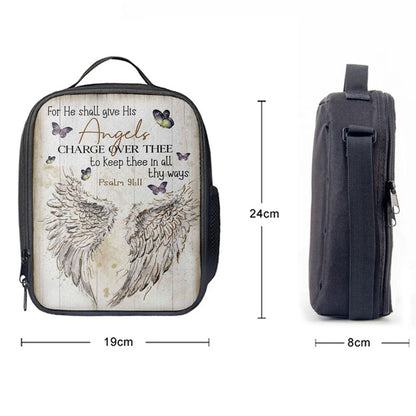 For He Shall Give His Angels Charge Over Thee Psalm 9111 Kjv Lunch Bag, Christian Lunch Bag, Religious Lunch Box For School, Picnic