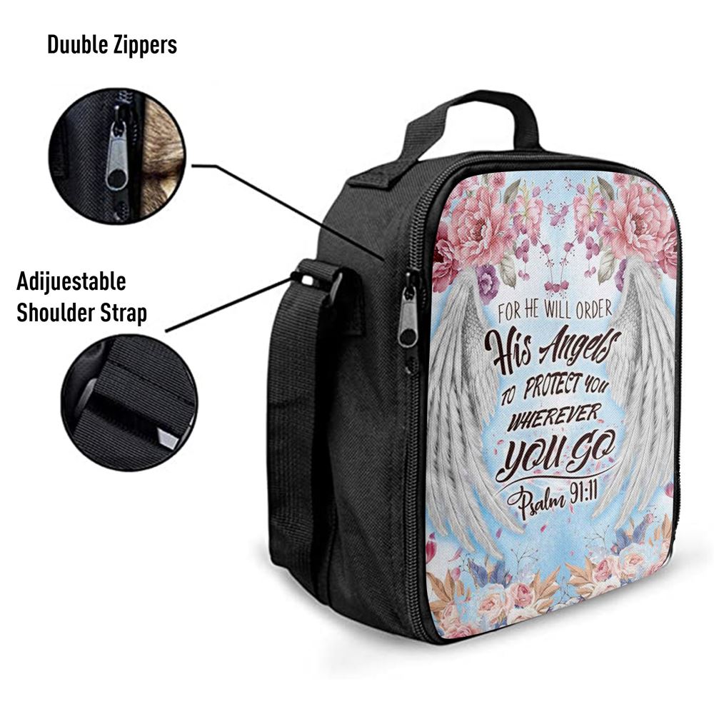 For He Will Order His Angels To Protect You Psalm 9111 Bible Verse Lunch Bag, Christian Lunch Bag, Religious Lunch Box For School, Picnic