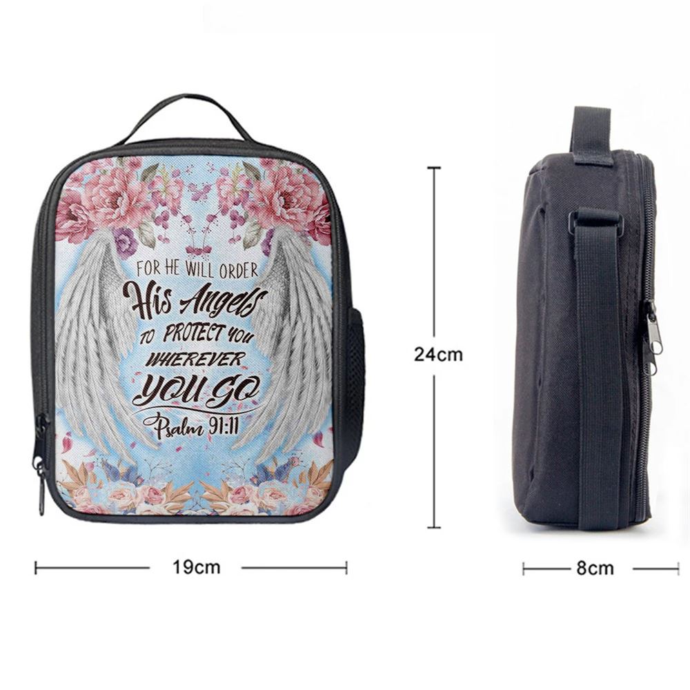 For He Will Order His Angels To Protect You Psalm 9111 Bible Verse Lunch Bag, Christian Lunch Bag, Religious Lunch Box For School, Picnic