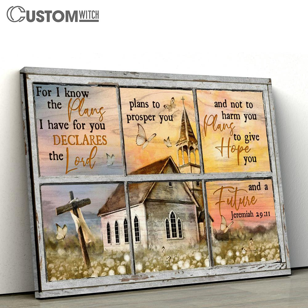 For I Know The Plans I Have For You White Church Dadelion Butterflies Large Canvas Art - Christian Wall Art Home Decor - Religious Canvas Prints
