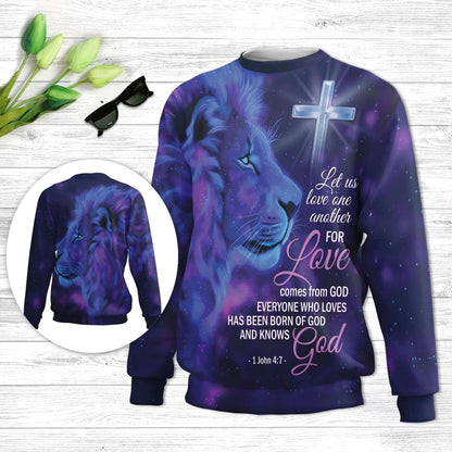 For Love Comes From God Lion & Cross Ugly Christmas Sweater - Christian Unisex Sweater - Religious Christmas Gift