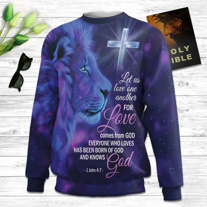 For Love Comes From God Lion & Cross Ugly Christmas Sweater - Christian Unisex Sweater - Religious Christmas Gift