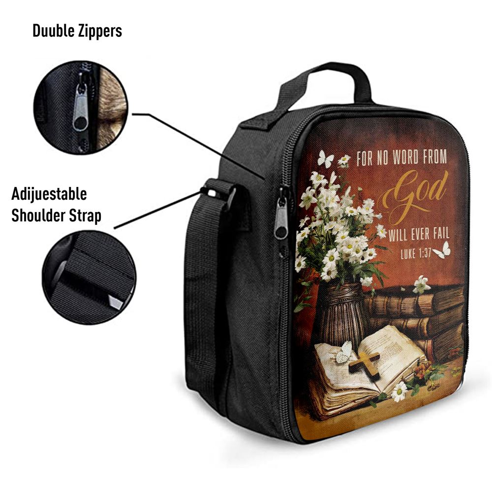 For No Word From God Will Ever Fail Luke 137 Farmhouse Lunch Bag, Christian Lunch Bag, Religious Lunch Box For School, Picnic