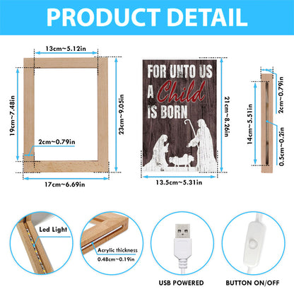 For Unto Us A Child Is Born Christian Christmas Frame Lamp Prints - Bible Verse Decor - Scripture Art