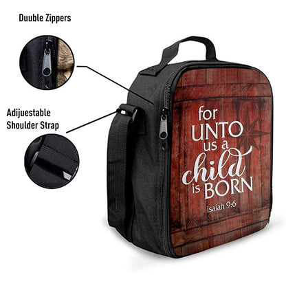 For Unto Us A Child Is Born Christmas Lunch Bag, Christian Lunch Bag, Religious Lunch Box For School, Picnic