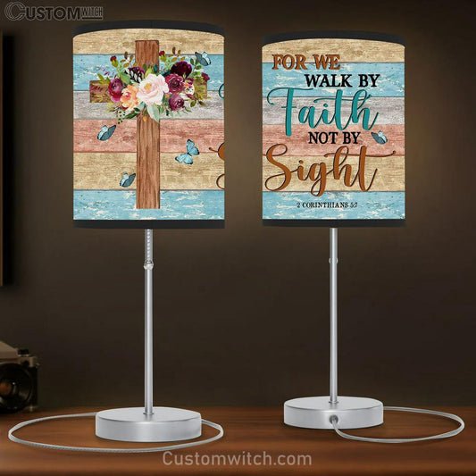 For We Walk By Faith Not By Sight Flowers Cross Table Lamb Prints - Religious Wall Decor - Christian Table Lamb Gift