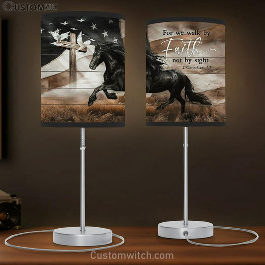 For we walk by faith Black horse Table Lamb Gift - Bible Verse Table Lamb - Religious Bedroom Decor