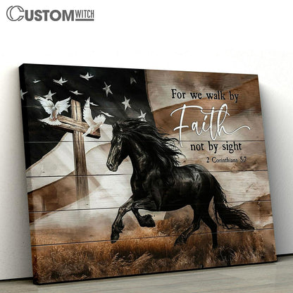 For we walk by faith Black horse Canvas Wall Art - Bible Verse Canvas - Religious Prints