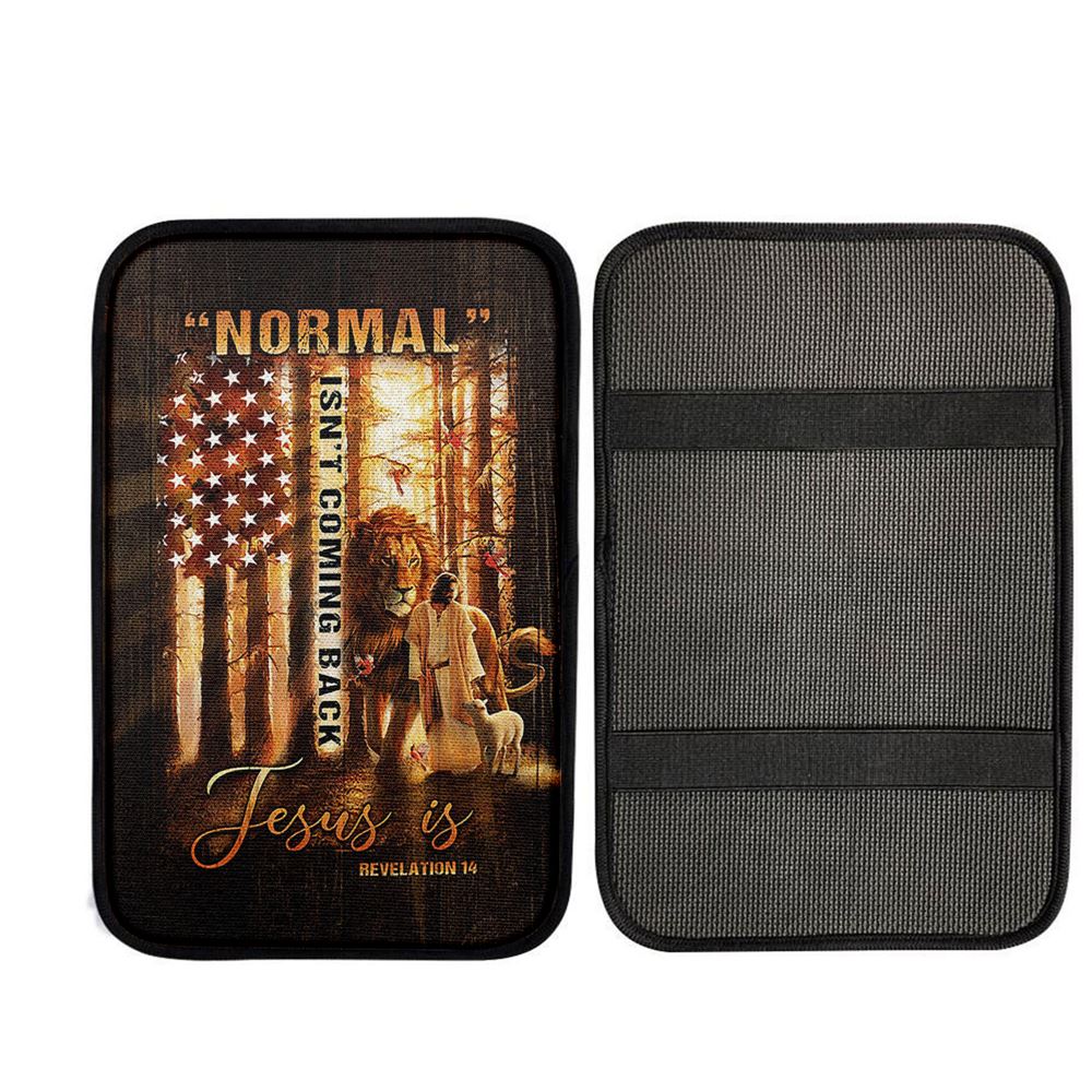 Forest Lion Painting Animal Of God Normal Isn't Coming Back Jesus Is Car Center Console Cover, Christian Car Accessories