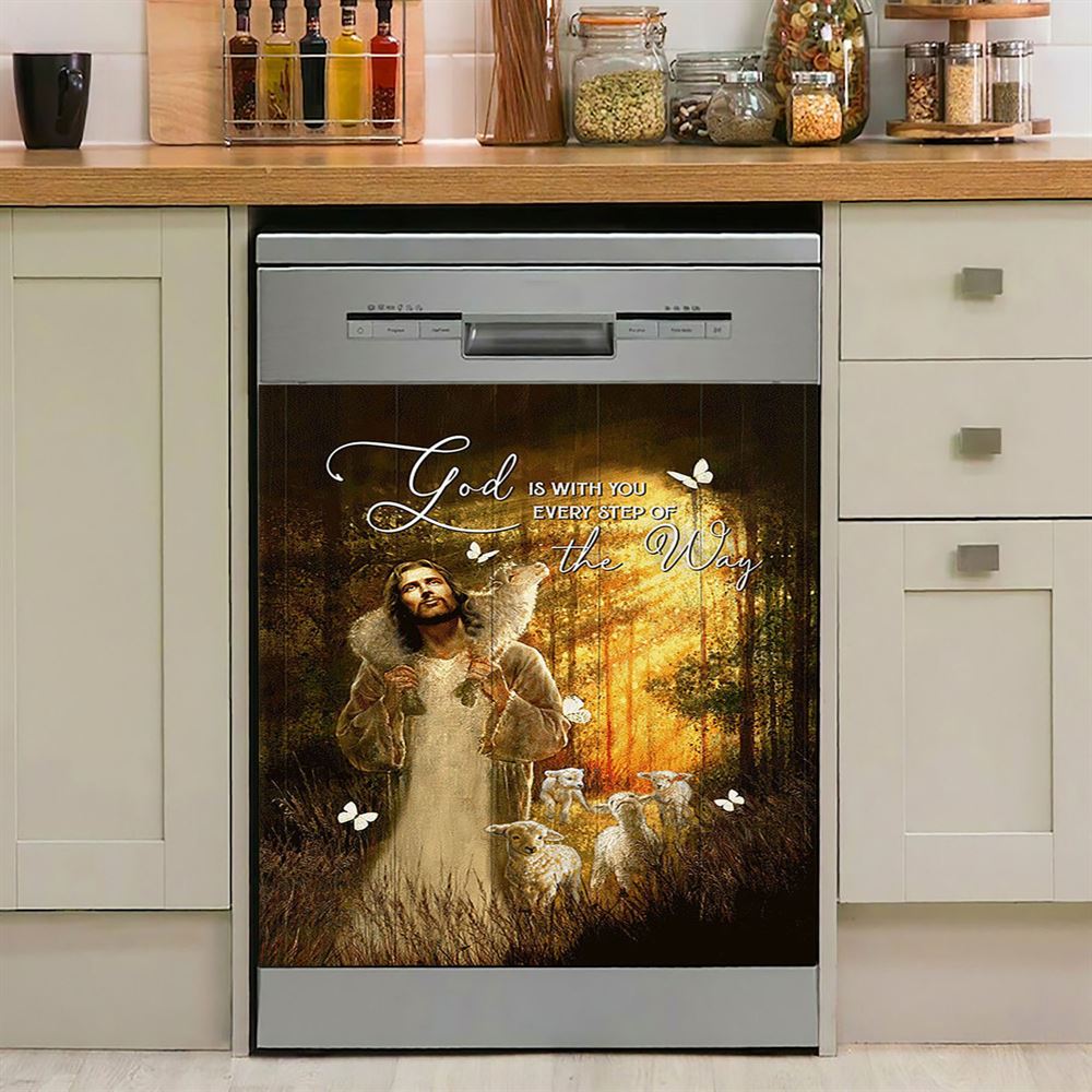 Forest The Life Of Jesus Animal Of God God Is With You Every Step Of The Way Dishwasher Cover, Christian Dishwasher Magnet Cover