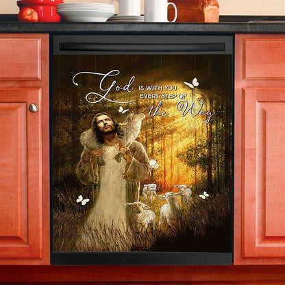 Forest The Life Of Jesus Animal Of God God Is With You Every Step Of The Way Dishwasher Cover, Christian Dishwasher Magnet Cover