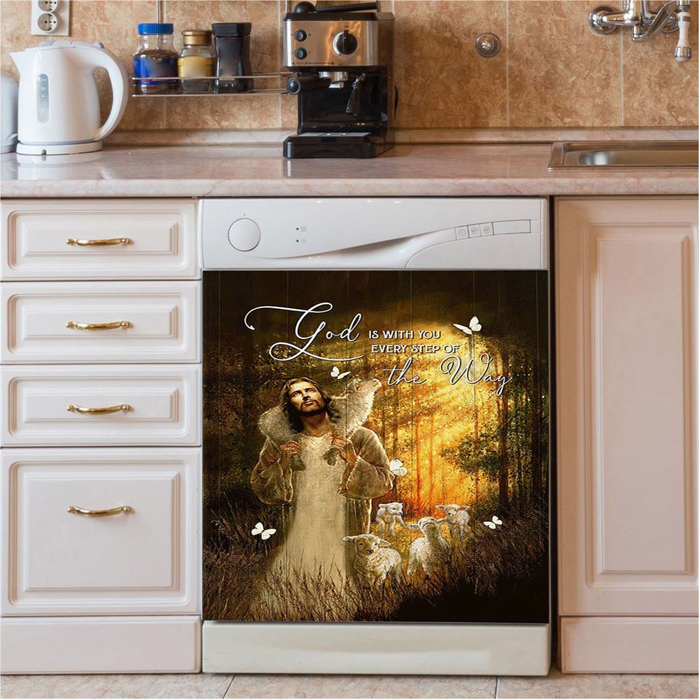 Forest The Life Of Jesus Animal Of God God Is With You Every Step Of The Way Dishwasher Cover, Christian Dishwasher Magnet Cover