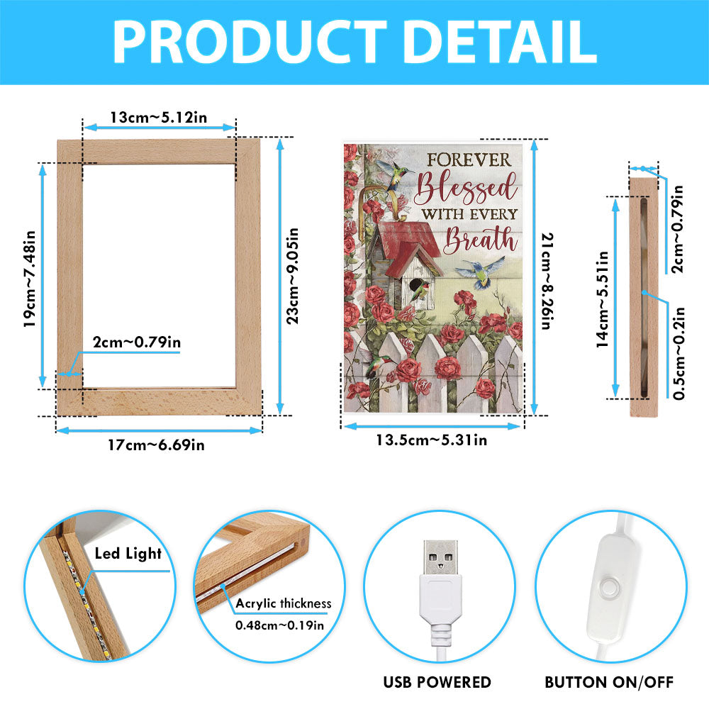 Forever Blessed With Every Breath Red Rose Garden Hummingbird Frame Lamp Art - Christian Art Decor - Religious Gifts Night Light