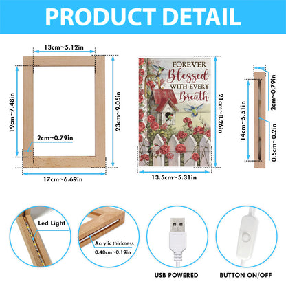 Forever Blessed With Every Breath Red Rose Garden Hummingbird Frame Lamp Art - Christian Art Decor - Religious Gifts Night Light