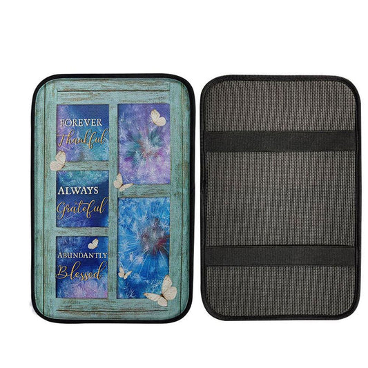 Forever Thankful Always Grateful Dandelion White Butterfly Car Center Console Cover, Christian Car Accessories