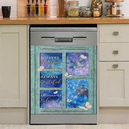 Forever Thankful Always Grateful Dandelion White Butterfly Dishwasher Cover, Bible Verse Dishwasher Magnet Cover, Christian Kitchen Decor
