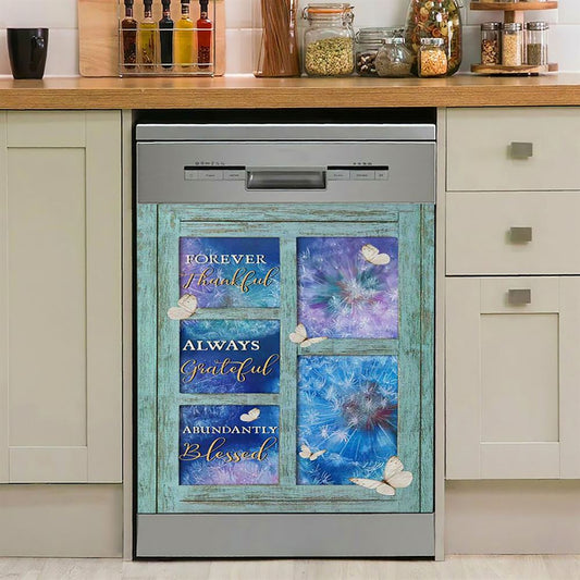 Forever Thankful Always Grateful Dandelion White Butterfly Dishwasher Cover, Bible Verse Dishwasher Magnet Cover, Christian Kitchen Decor
