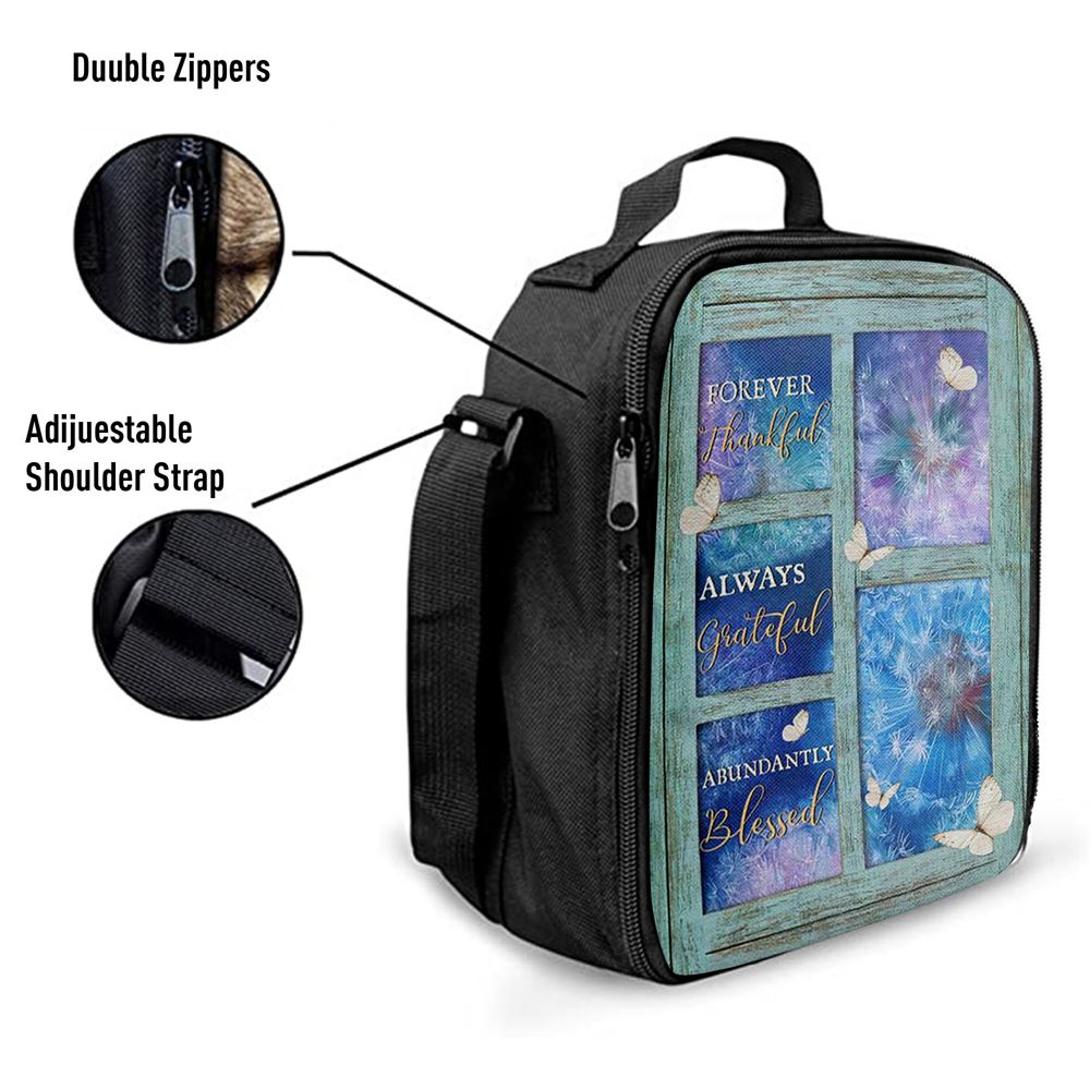 Forever Thankful Always Grateful Dandelion White Butterfly Lunch Bag, Christian Lunch Bag, Religious Lunch Box For School, Picnic