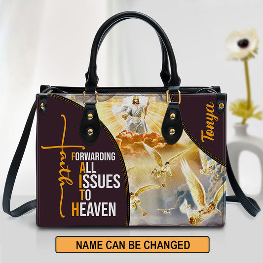 Forwarding All Issues To The Heaven Leather Bag, Personalized Leather Bag With Handle For Christian Women