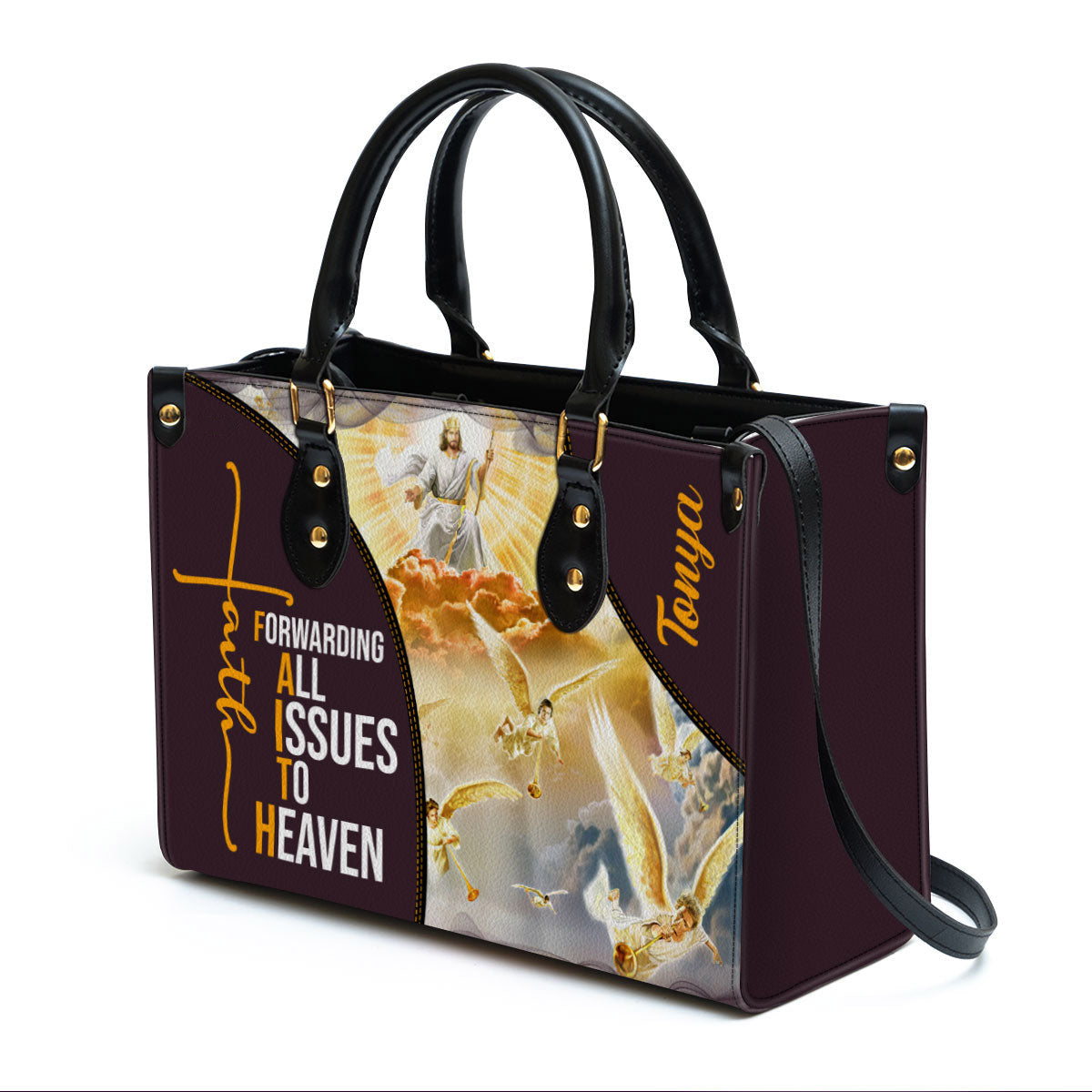 Forwarding All Issues To The Heaven Leather Bag, Personalized Leather Bag With Handle For Christian Women