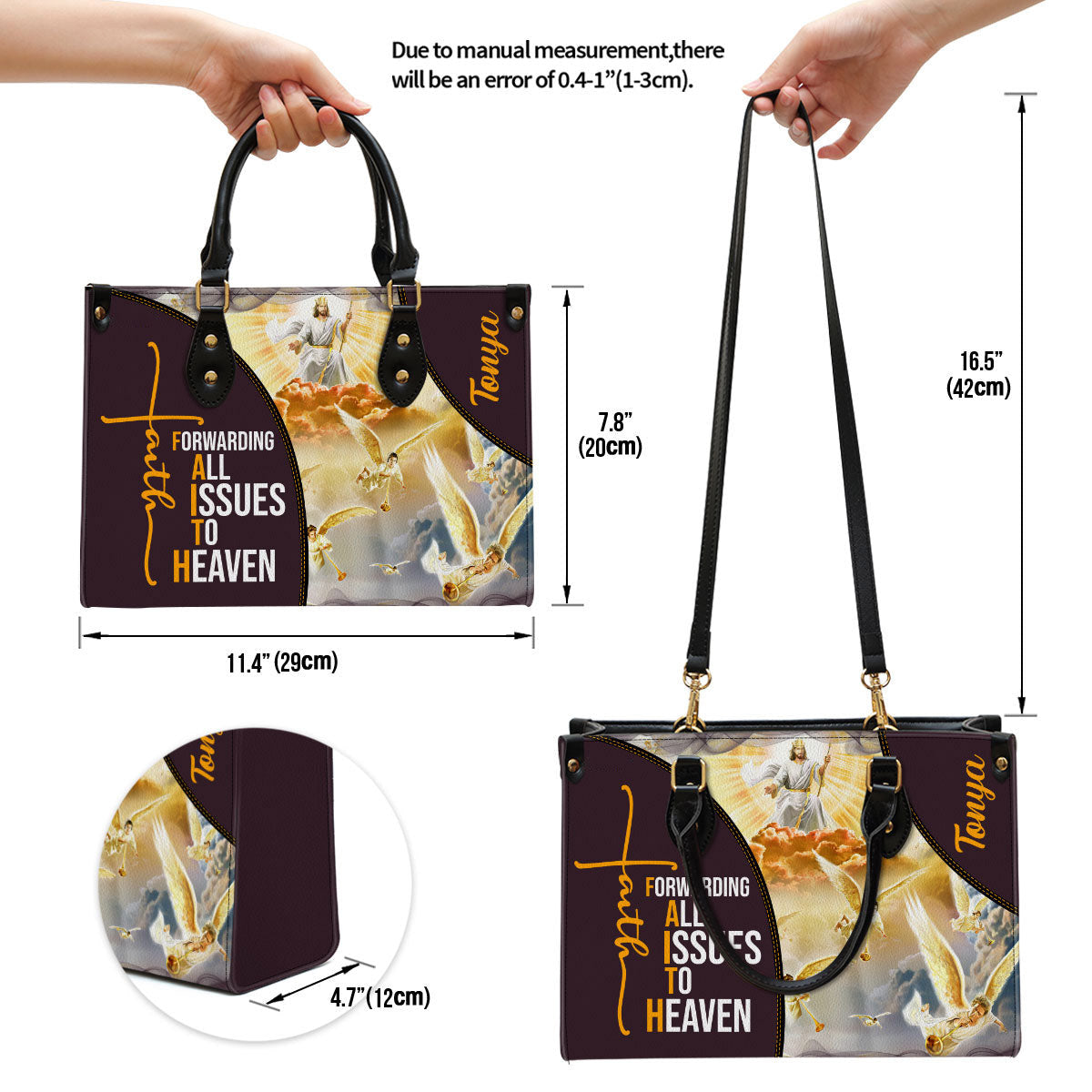 Forwarding All Issues To The Heaven Leather Bag, Personalized Leather Bag With Handle For Christian Women