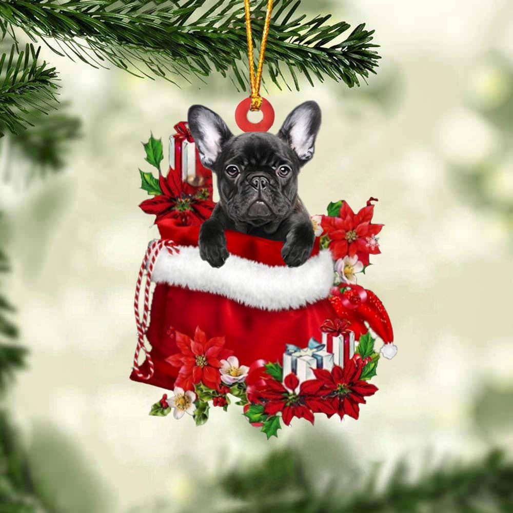 French Bulldog In Gift Bag Christmas Ornament, Christmas Gift, Christmas Tree Decorations, Christmas Ornament 2023